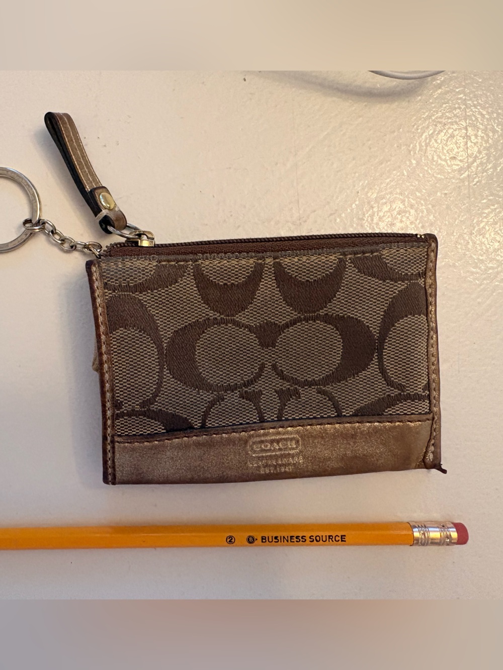 Coach Brown Signature Canvas Zip Key Pouch